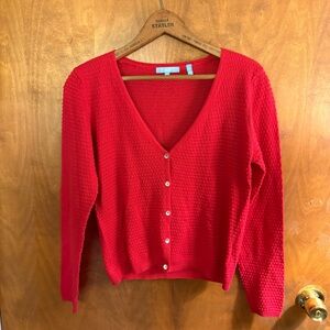 Draper James Red Bobble Textured Cardigan Sweater Knit Button Preppy Office Work